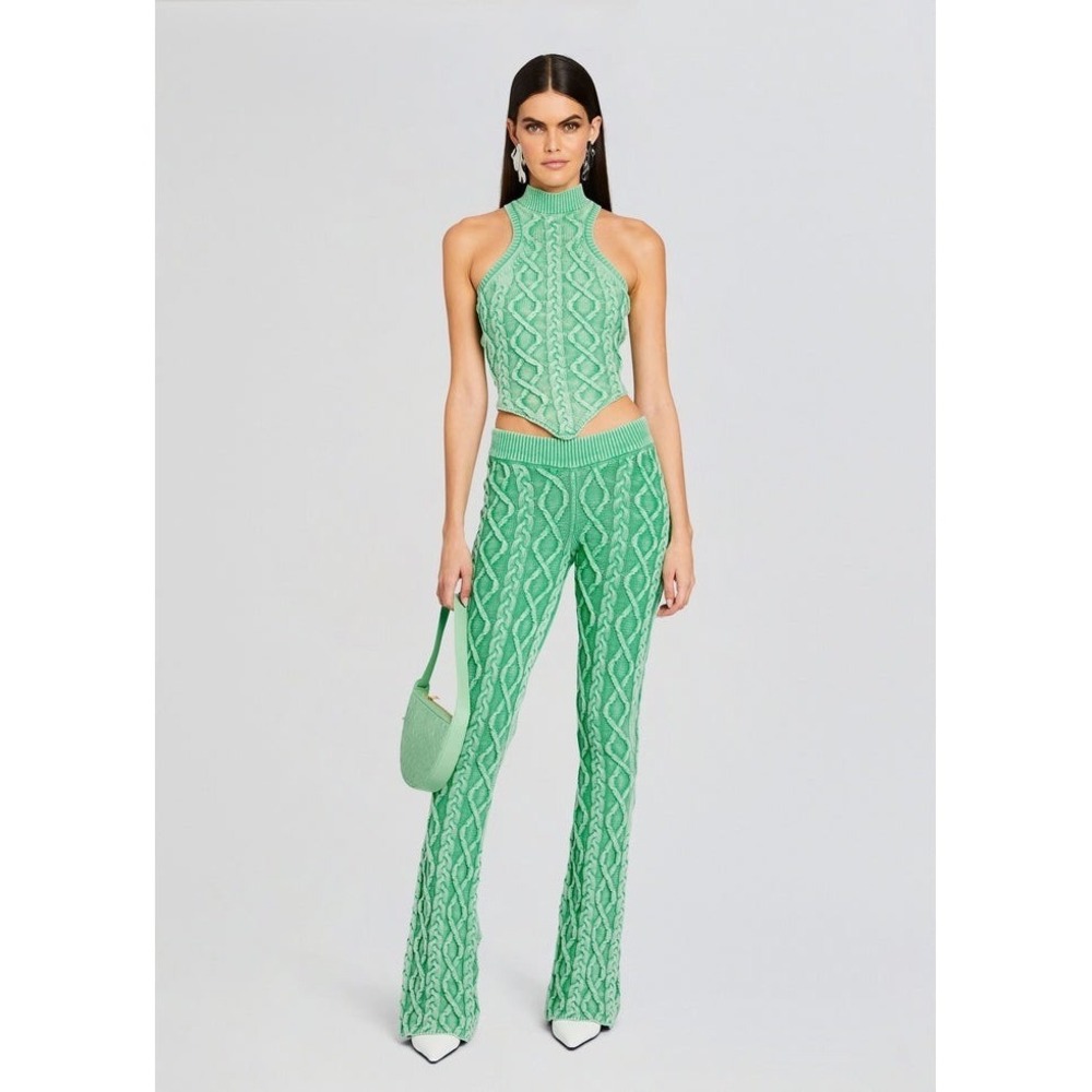 SER.O.YA Mollie Top and Pants Set Pistachio Green Cable Knit Two Piece S/M NWT